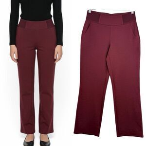 DG2 Diane Gilman Women's Pants Size MP Maroon Straight Leg Pockets Elastic Waist